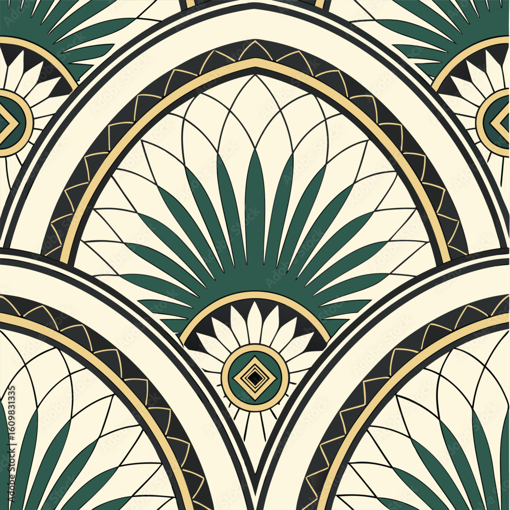 Fototapeta premium Elegant geometric repeating pattern design with symmetric symmetry and vibrant cmyk color palette for various applications