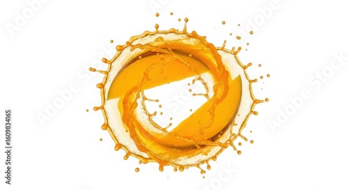 Dynamic orange juice splash frozen in time creating an abstract circular shape