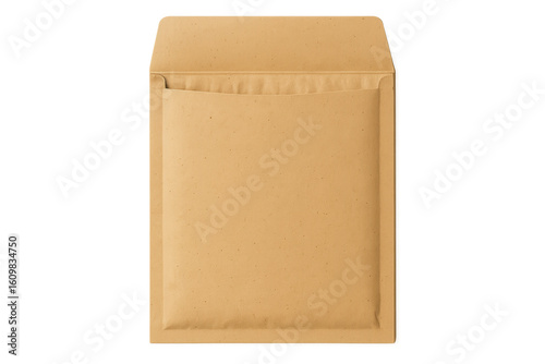 Realistic padded envelope mockup isolated on transparent background