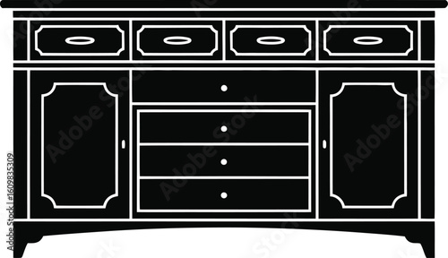Black wooden sideboard with drawers and cabinets furniture