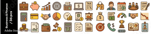 36 pcs Finance icons collection in flat design style with diverse symbols  