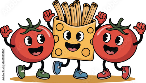 Funny cartoon tomato character with a smiling face, perfect for a fun food illustration or a festive holiday design