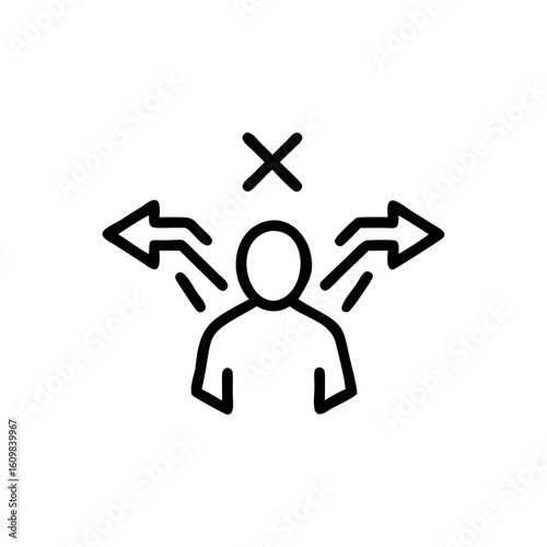Outline icon person with multiple arrows cross symbol decision choice