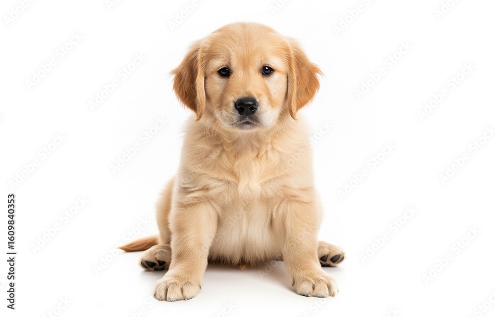 Golden Retriever Welpe sitzt brav Golden Retriever Welpe sitzt brav