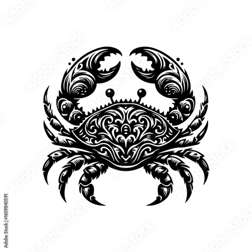 Ornate Tribal Tattoo Style Crab Illustration.