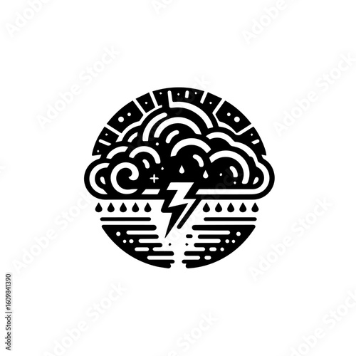 Stylized Storm Cloud with Lightning and Rain.