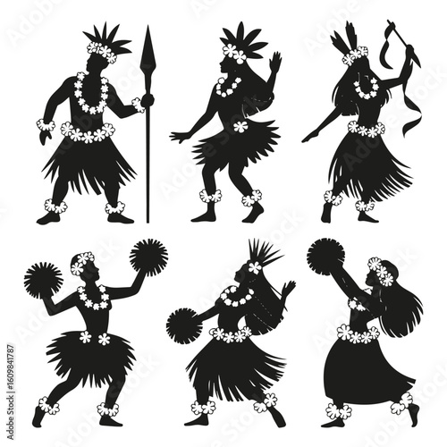 Silhouette of Hula Girl – Tahitian and Hawaiian Female Dancer Vector Illustration