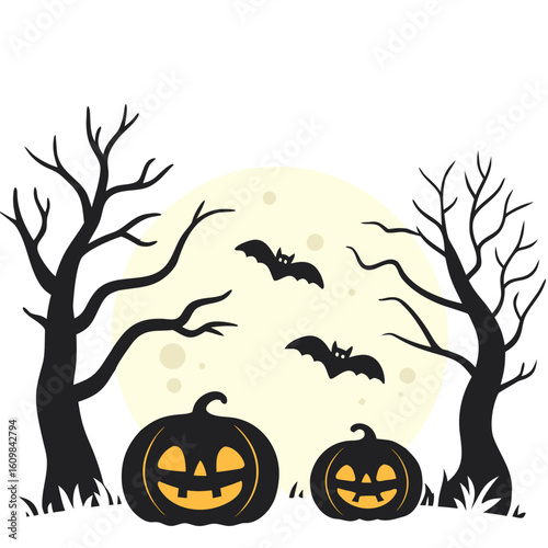 Black and White Illustration of a Pumpkin with a Spooky Smile