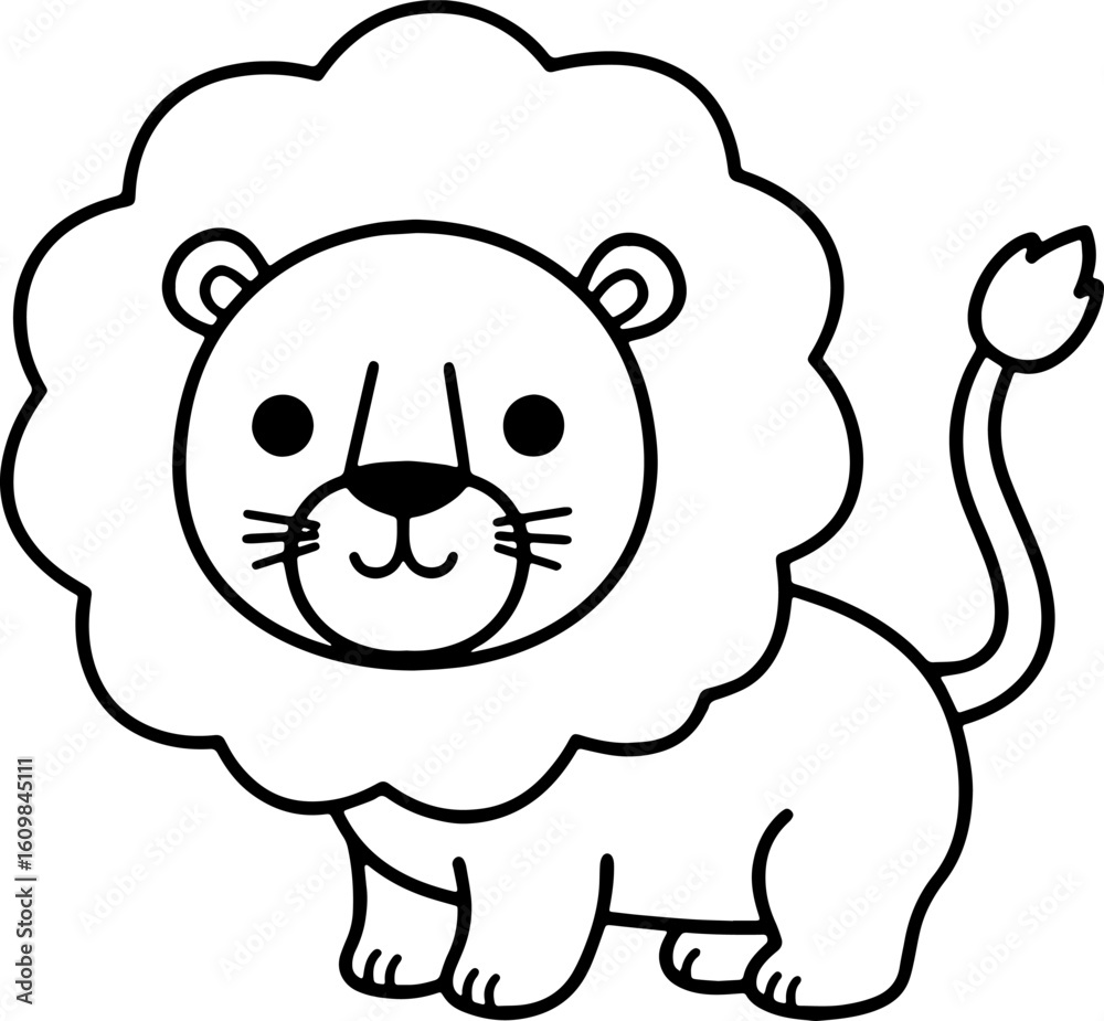Obraz premium Cute Cartoon Lion Outline for Kids Coloring Page – Black and White Animal Illustration