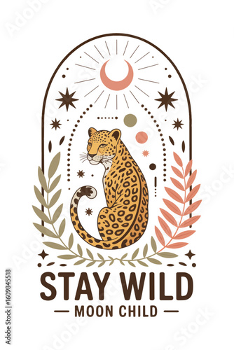 A whimsical digital illustration of a leopard in a
mystical archway scene
