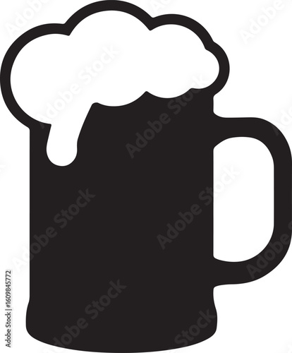 Black Beer Mug Silhouette On White Background – Classic Frothy Pint Design for Bar Logos, Menus, and Brewery Graphics
