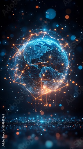 Global network connections glowing earth planet image