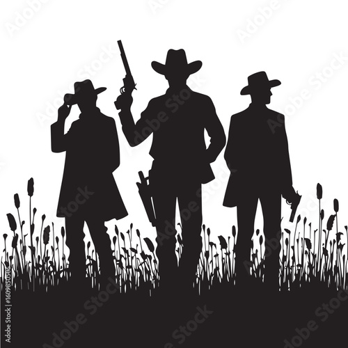 Silhouette of a Cowboy on Horseback at Sunset

Western Cowboy Silhouette Against Dramatic Sky

Cowboy Riding Horse – Vintage Wild West Silhouette

Lone Cowboy Silhouette with Hat and Lasso

