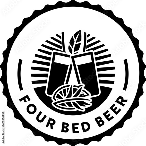 Beer stamp design featuring two glasses and leaves for Craft Beer Seals  
