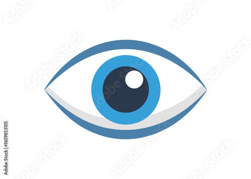 Stylized eye icon with blue iris and dark pupil vector illustration