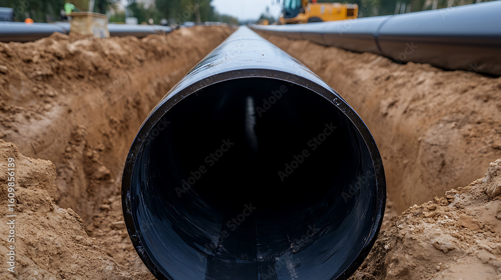 custom made wallpaper toronto digitalPipeline Installation: New infrastructure being laid in trench, representing construction and utility progress with a focus on the piping structure.