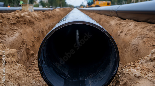 Wallpaper Mural Pipeline Installation: New infrastructure being laid in trench, representing construction and utility progress with a focus on the piping structure. Torontodigital.ca