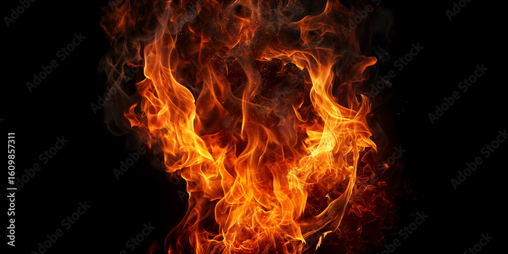 Fototapeta premium Isolated Fire Overlay Stock Image In Black Background