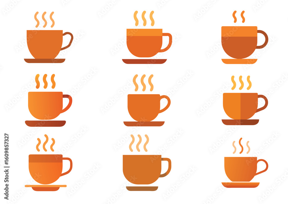 Obraz premium Steaming coffee cup icon with orange and brown colors vector illustration Set
