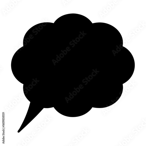 Black thought bubble cloud shaped illustration on a white background art