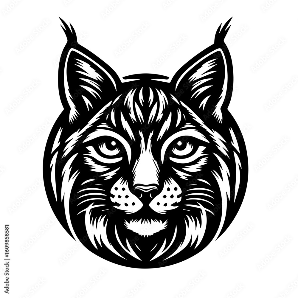 Fototapeta premium Stylized Black and White Bobcat Face Illustration.