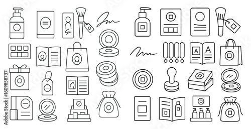 Collection of cosmetics and beauty products. The products include makeup, perfume, and skincare items. Concept of luxury and indulgence, as these products are often associated with high-end brands