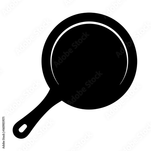 Minimalist vector illustration of a black frying pan with a handle