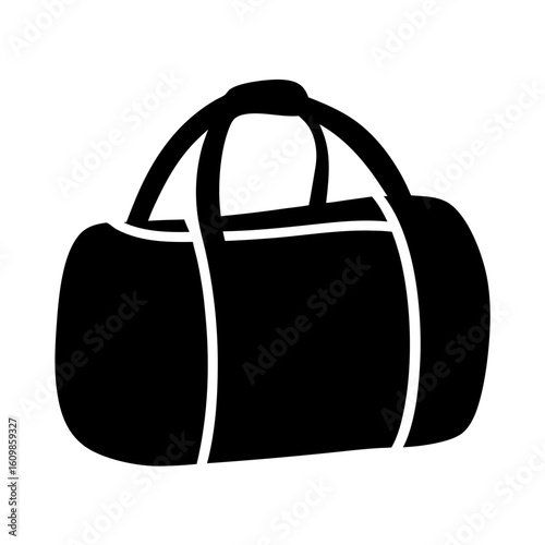 Simple black duffel bag icon with curved handles on a white background