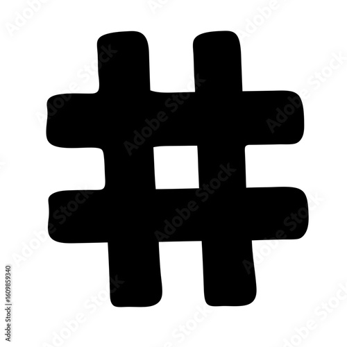 A bold and chunky black hashtag symbol against a white background image