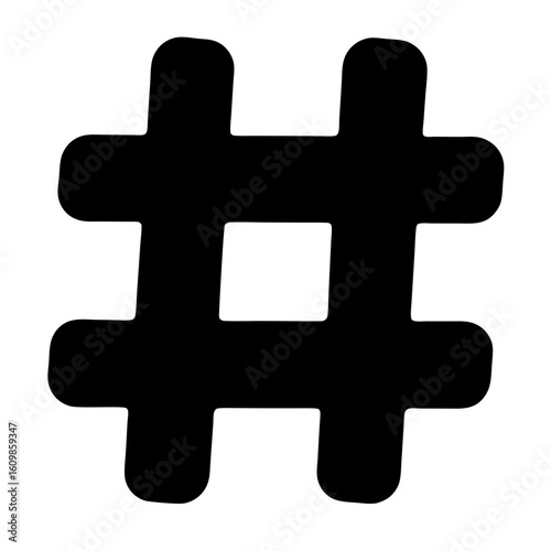 A bold black rounded hashtag symbol isolated on a white background