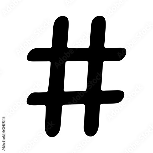Hand drawn style black colored hashtag symbol or number sign icon