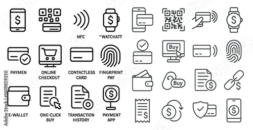Collection of icons for various payment methods, including credit cards, e-wallets, and mobile payments