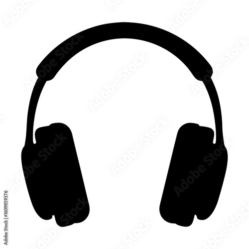 Silhouette of headphones for listening to music and podcast entertainment content