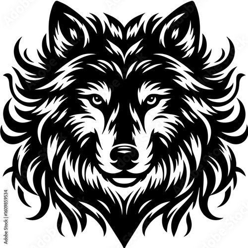 Stylized Black and White Wolf Head Graphic.