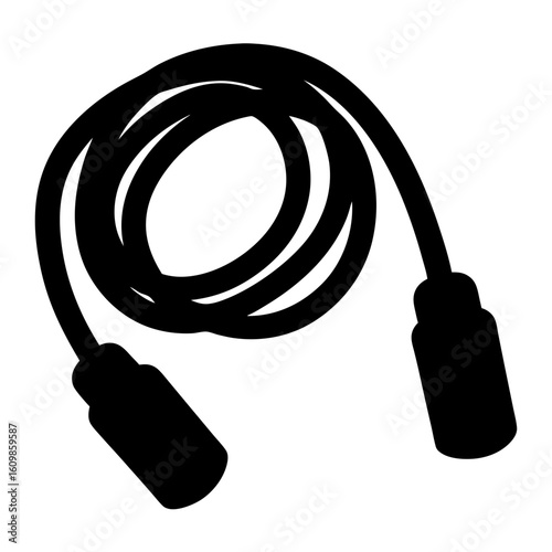 Black skipping rope illustration, fitness equipment for cardio workout, black silhouette