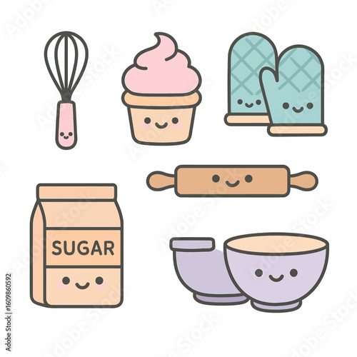 Kawaii Baking Tools Vector Set – Cute Kitchen Icon Pack for Kids & Blogs
