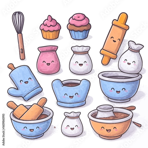 Kawaii Baking Tools Vector Set – Cute Kitchen Icon Pack for Kids & Blogs