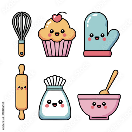 Kawaii Baking Tools Vector Set – Cute Kitchen Icon Pack for Kids & Blogs