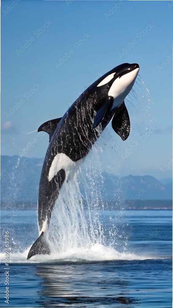 Fototapeta premium Orca breaching ocean spray whale leaping