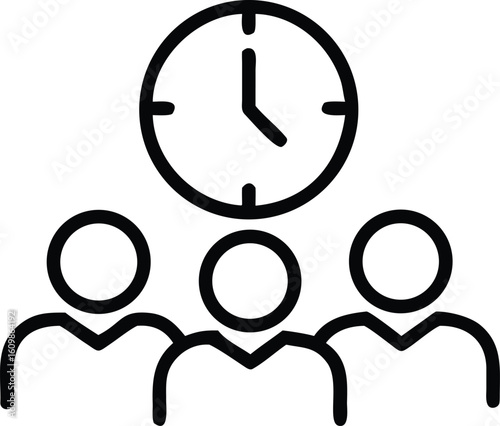 Punctual teamwork: The minimalist digital art presents a clock above a team, symbolizing punctuality and teamwork, it emphasizes the concept of time management in professional settings.