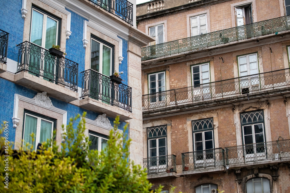 Lisbon Architecture Colorful Buildings with Balconies Lisbon Architecture Colorful Buildings with Balconies