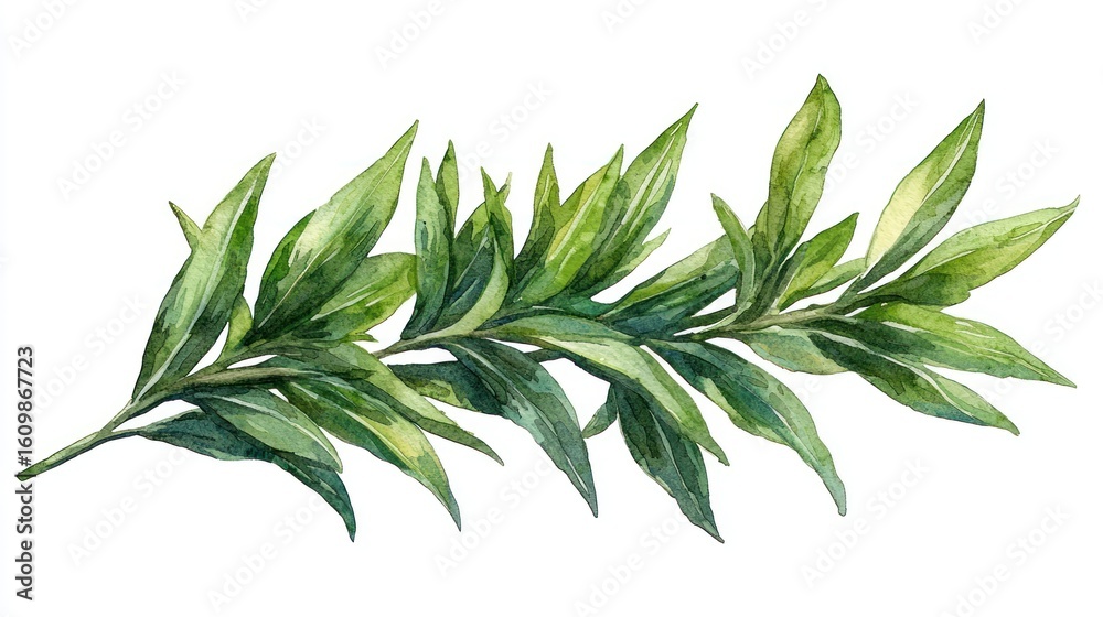 Obraz premium Green leafy branch isolated on white background