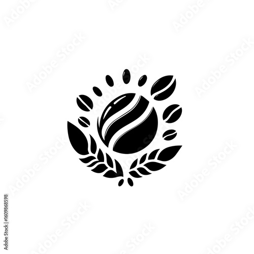 Coffee Bean Emblem with Laurel Wreath.