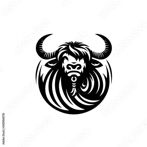 Fierce Black Bull Head Tribal Design.
