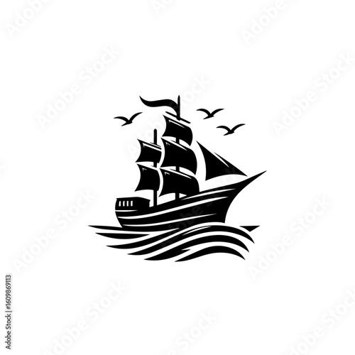 Majestic Tall Ship Sailing on Wavy Seas.