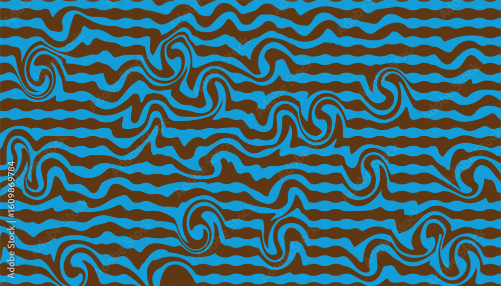 Fototapeta premium Colorful psychedelic wave background with red and yellow dynamic curves in abstract 1960s 1970s retro mod style, horizontal and vertical layout for banners, posters, and prints