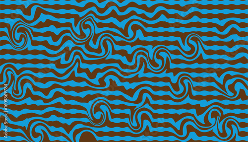 Colorful psychedelic wave background with red and yellow dynamic curves in abstract 1960s 1970s retro mod style, horizontal and vertical layout for banners, posters, and prints
