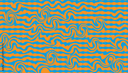 Colorful psychedelic wave background with red and yellow dynamic curves in abstract 1960s 1970s retro mod style, horizontal and vertical layout for banners, posters, and prints