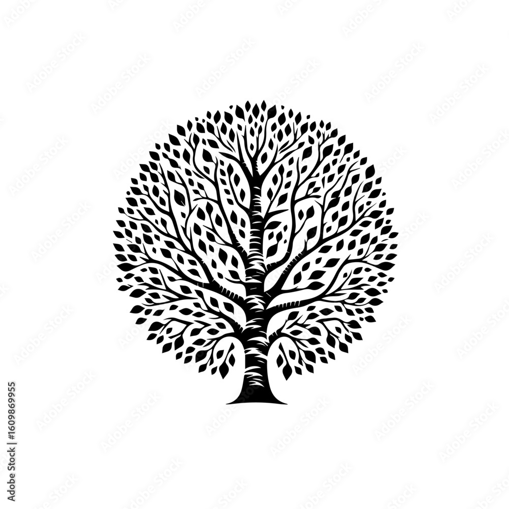 Naklejka premium Stylized Black and White Tree Silhouette 1.