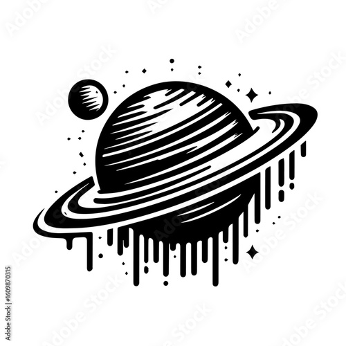 Stylized Planet Saturn with Dripping Rings.